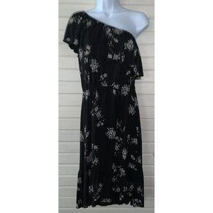 Lucky Brand Sz SMALL One-Shoulder Botanical Ruffle Dress Rayon Knit $89.50
